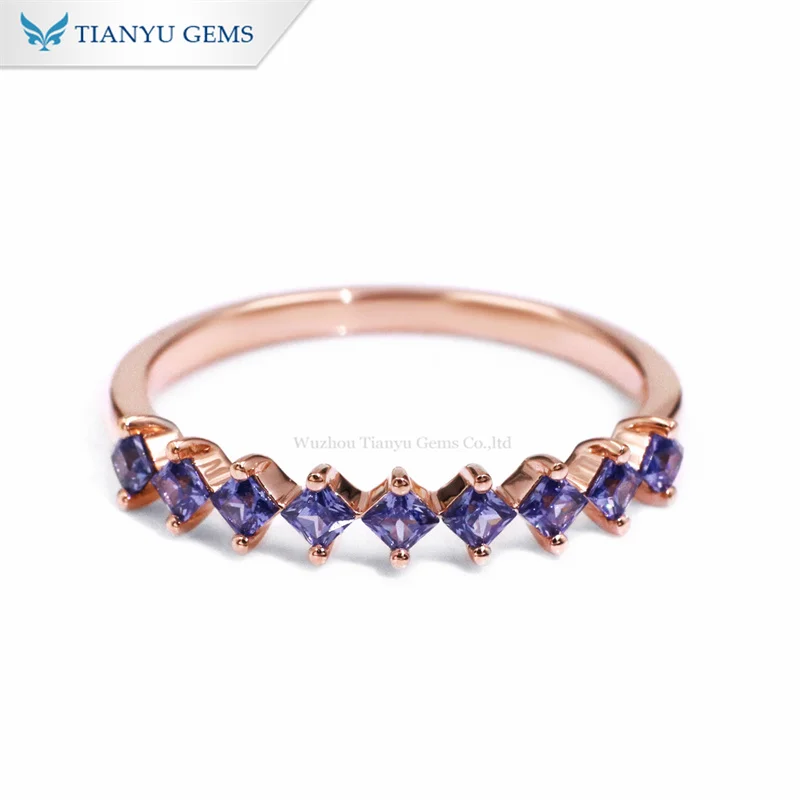 Tianyu gems cubic zirconia princess cut 2*2mm ladenvert 10k rose gold half band eternity rings