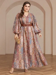 TOLEEN Women Plus Size Maxi Dresses Luxury V-neck Print Dress For Women Loose Belt For Formal Banquet Evening Dress Women