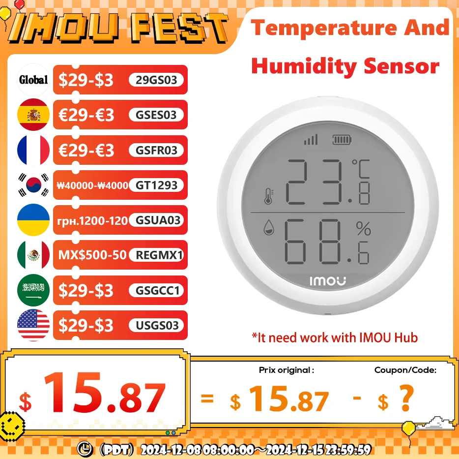 IMOU WiFi Smart Temperature and Humidity Sensor LCD Screen Threshold alarm History Record Zigebee 3.0 Smart Remote Control