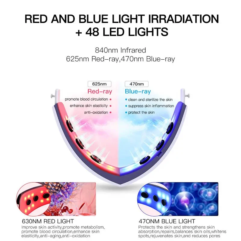 Máquina plástica facial de microcorrente ems, terapia de fótons led, vibração, massagem facial, queixo duplo, linha v, máquina plástica facial