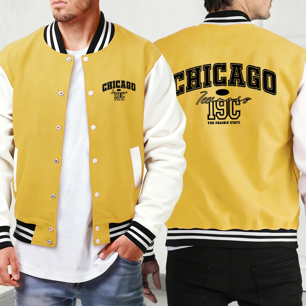 

Новые куртки с буквенным принтом Chicago, мужская спортивная свободная бейсбольная форма, винтажная уличная мужская одежда, повседневная карманная жилетка