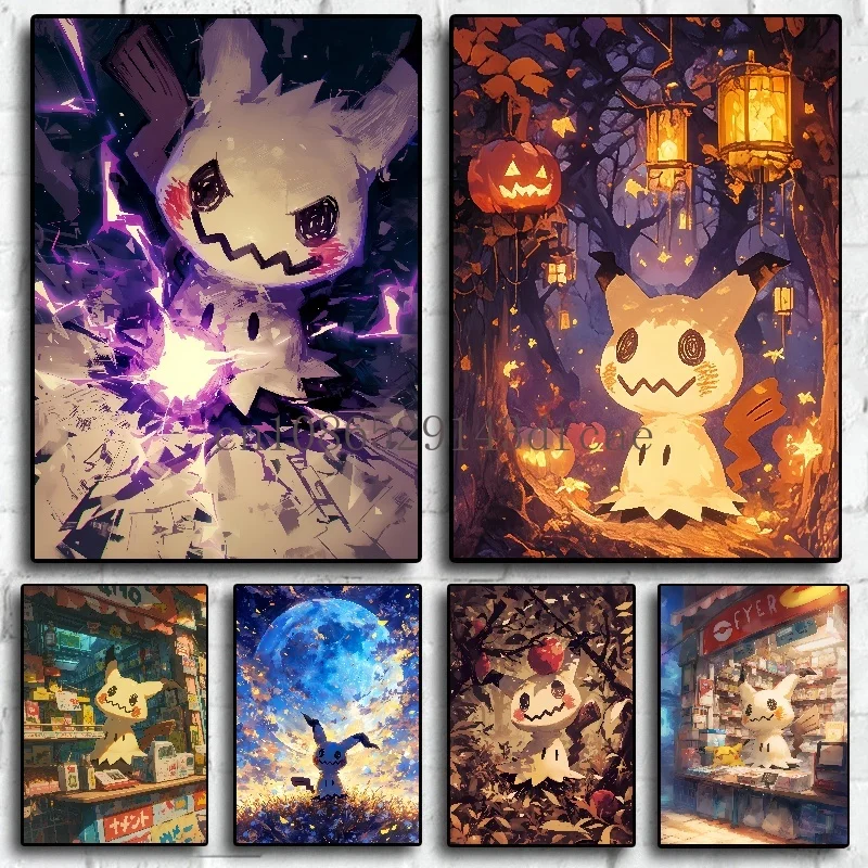 

Classic Pokemon HD Canvas Painting Anime Figures Mimikyu Poster Print Watercolor Wall Art Picture Modern Home Decor Kids Gifts