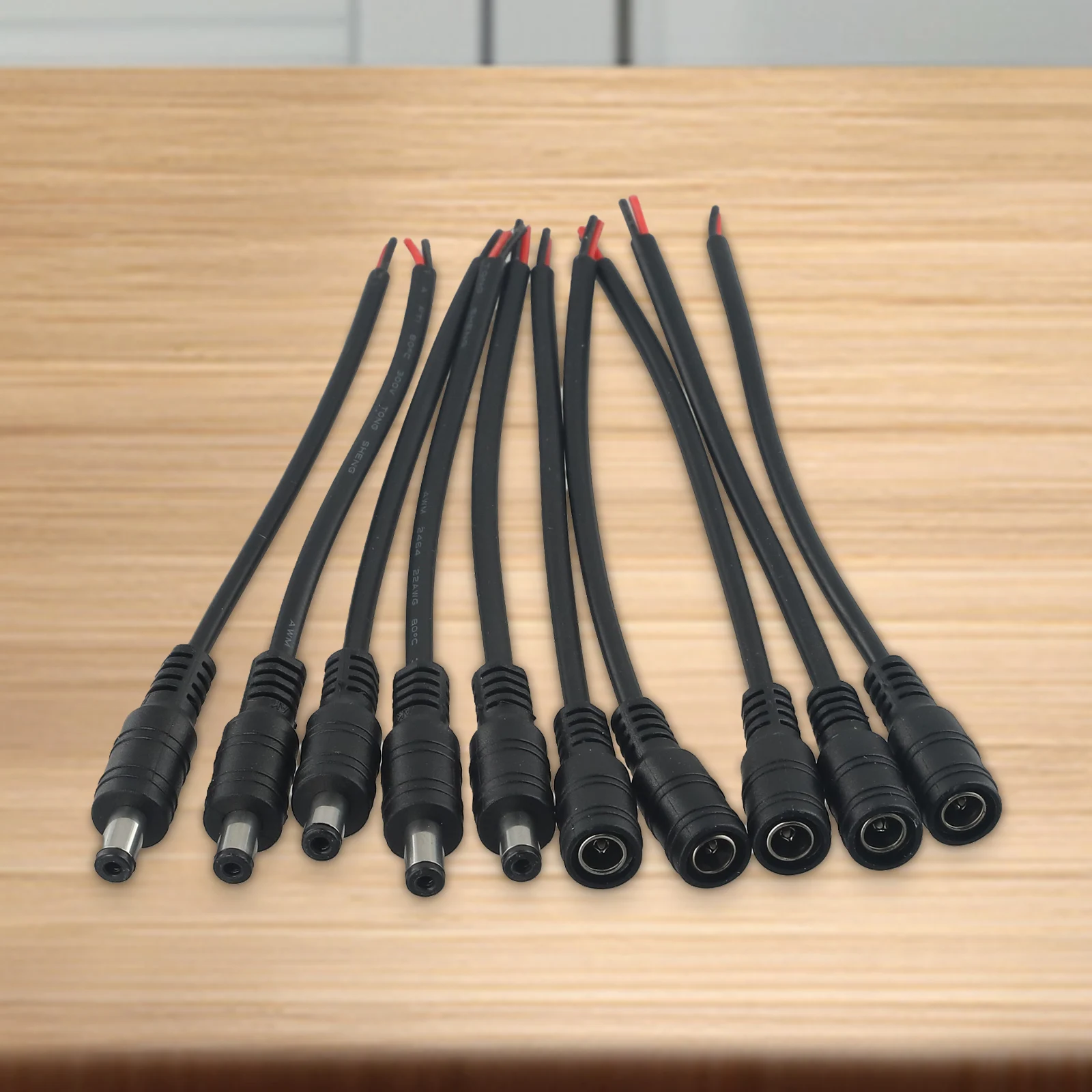 5 Pairs of DC Power Cables with LED Male and Female Connector 1 Pin 55*21 for Connection of CCTV Camera and LED Light Belt