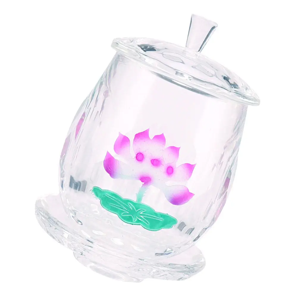 Buddhist Offering Glass Cup Lotus Design Small Capacity Crystal Water Cup Temple Worship Glass Bowl Decorative Holy Water