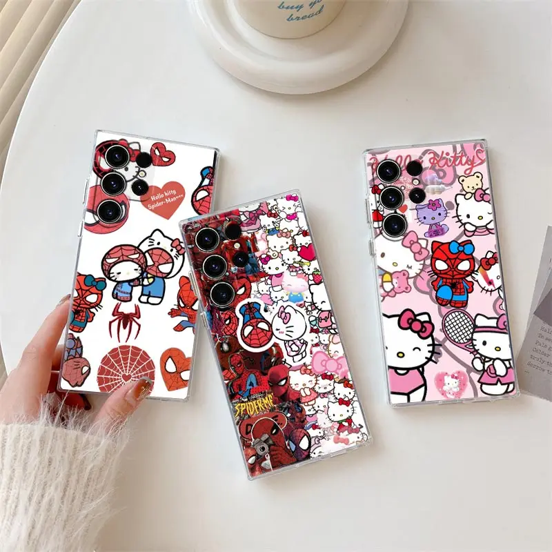 

Spiderman Hello kitty Cute S25Ultra Clear Case For Samsung Galaxy S25 S24 S23 Ultra S20 S21 FE S22 Plus A56 A55 A36 Phone Cover