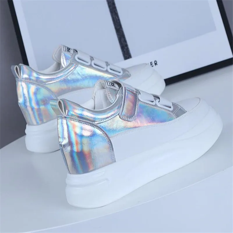 Women 8cm Hidden Wedge Sneakers Platform Shoes High Heels Sneakers Woman Casual Shoes  White Women Trainers