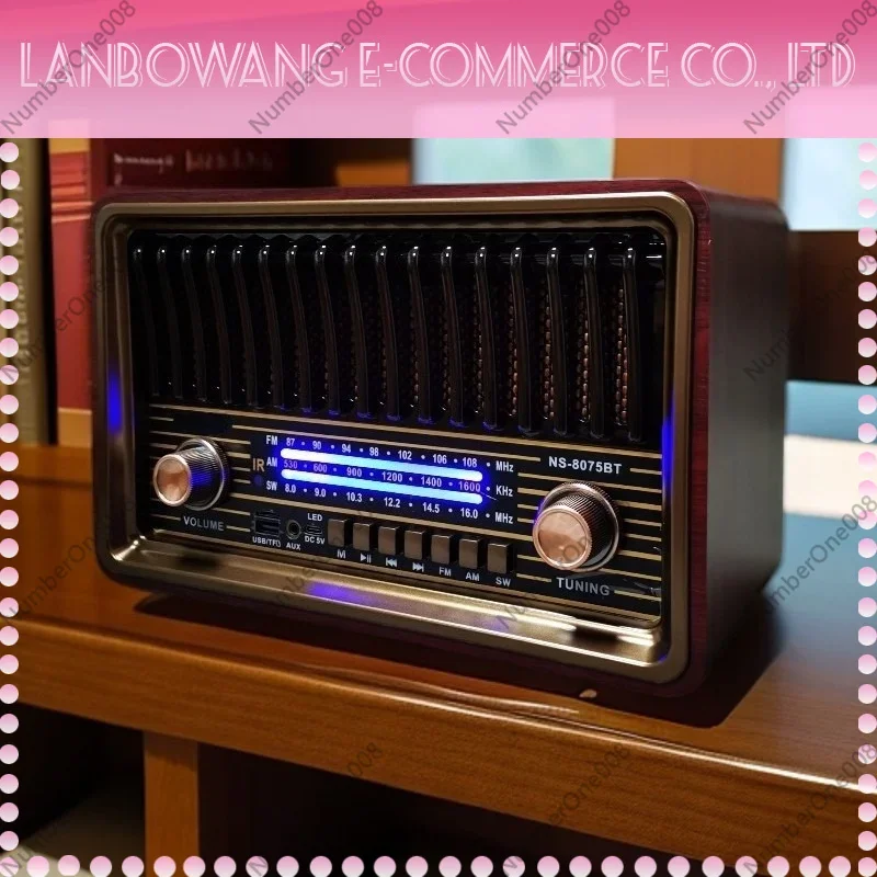 Retro Desktop Radio Bluetooth Speaker, FM MW SW Multi-band Radio with Remote Control, Home Decor Table Clock view 2