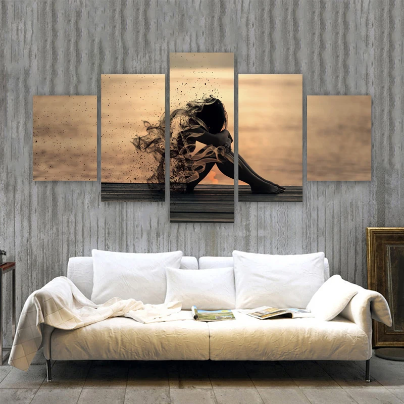 5 Panels Abstract Painting Girl Body Posters Canvas Prints Wall Picture For Living Room Home Decoration Ash Silhouette NO FRAME