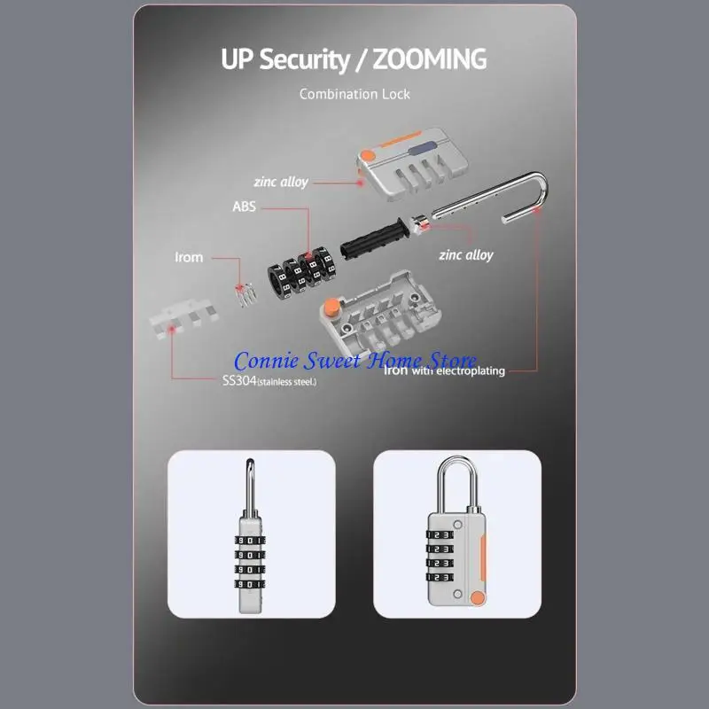 LXAF 4-digit Travel Combination Lock Zinc Alloy Mini Padlock Backpack Security Lock Resettable Luggage Locks Weather-proof