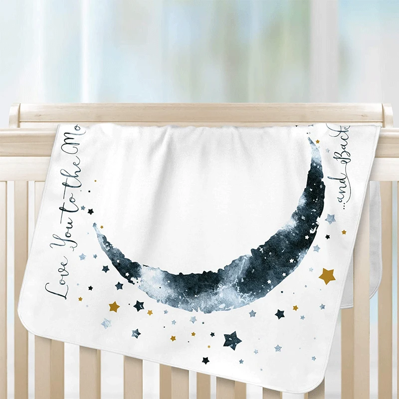 CUBY Flannel Baby Milestone Blanket 140*100CM Baby Monthly Blanket Baby Photography Blanket Props Moon Stars Newborn Photo Prop