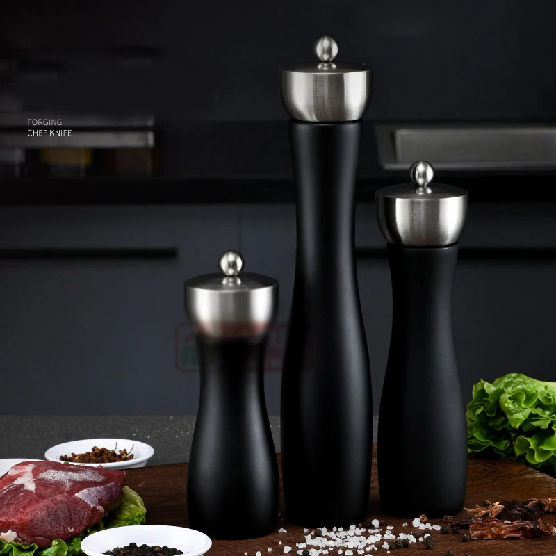 Creative Black Wood Grinder Stainless Steel Hand Pepper Pepper Grinder Home Seasoning Storage Bottle Kitchen Tools 8inches New
