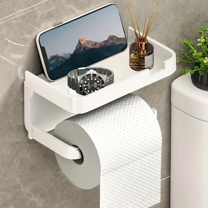 1pc Toilet Paper Holder - Space-Saving Wall-Mounted Perforated  Rack with Toilet Manager Holder Paper towel holder wall Shelf