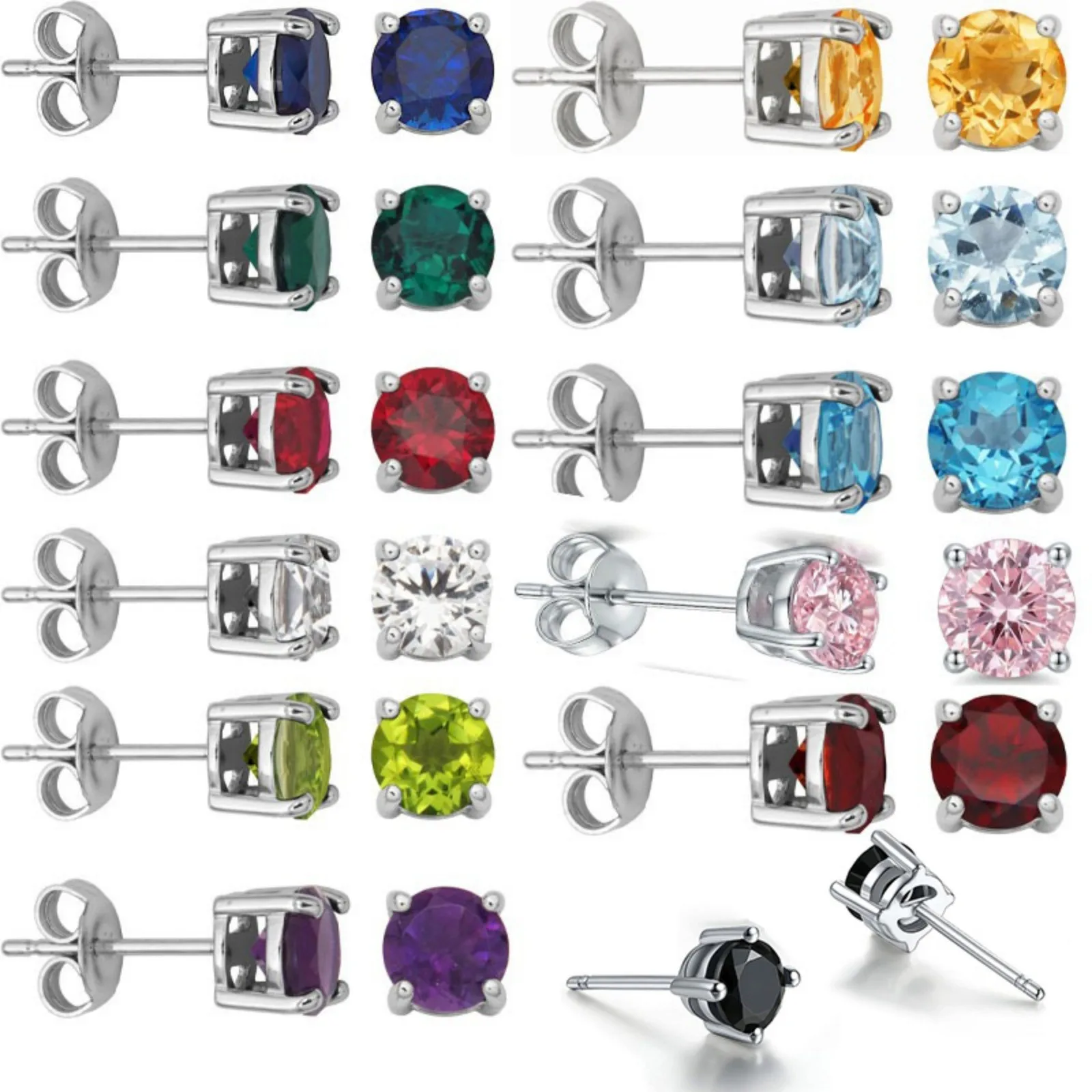 1Pair Casual Dainty Stainless Steel Stud Earrings Silver Color Round Multicolor Cubic Zirconia Earrings For Women Jewelry Gift