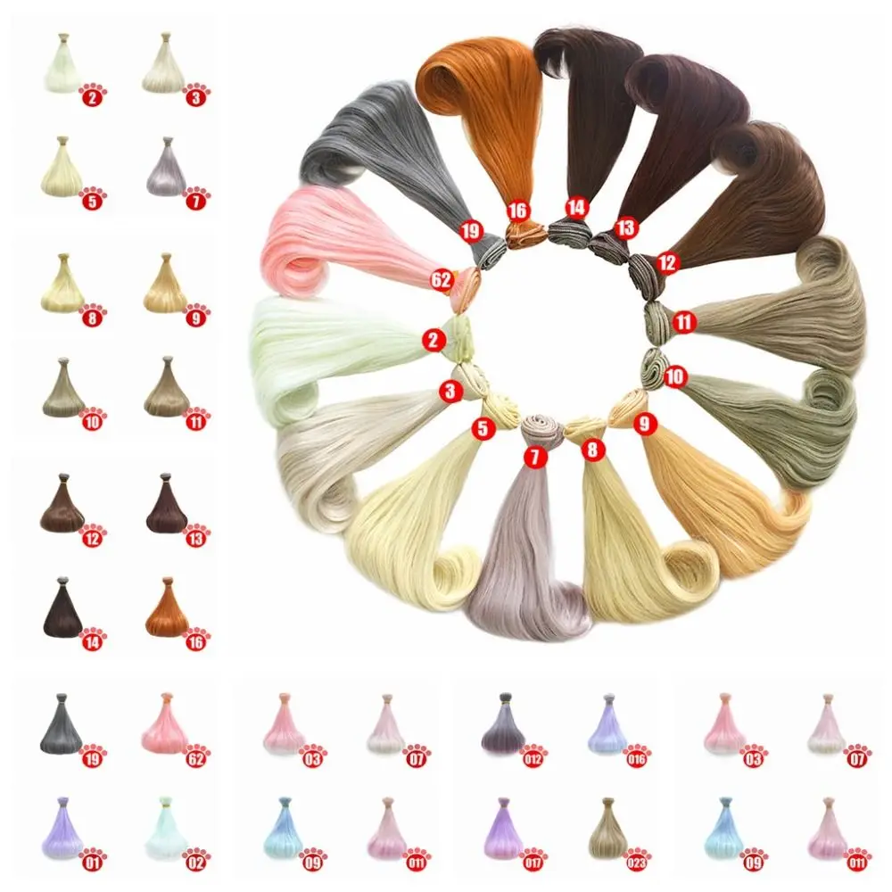 Boneca de fibra química peruca de fibra química abotoada em cabelo de seda macia bjd sd boneca cabelo 15cm cor gradiente