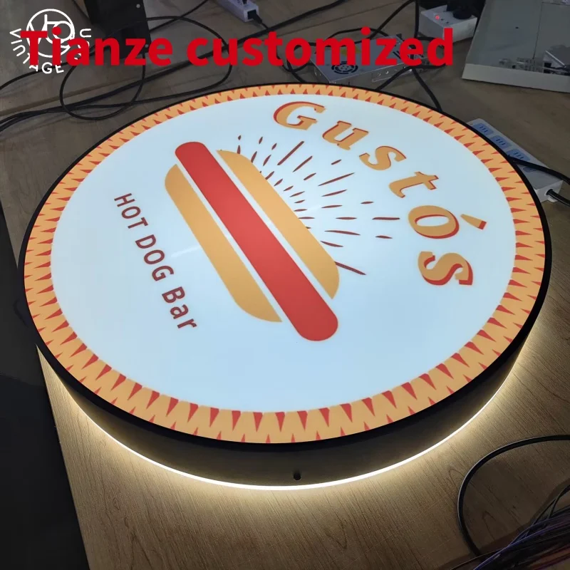 (Customized) wall mount outdoor pizza light box round advertising vacuum storefront store roundness sign custom logo led with hi