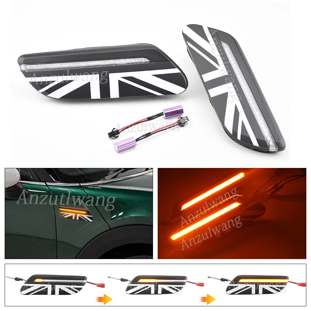 

Для Mini Cooper F55 F56 F57 LCI2 2021.05 + динамические светодиодные указатели поворота на крыле, мигающие индикаторы, последовательные боковые габаритные огни