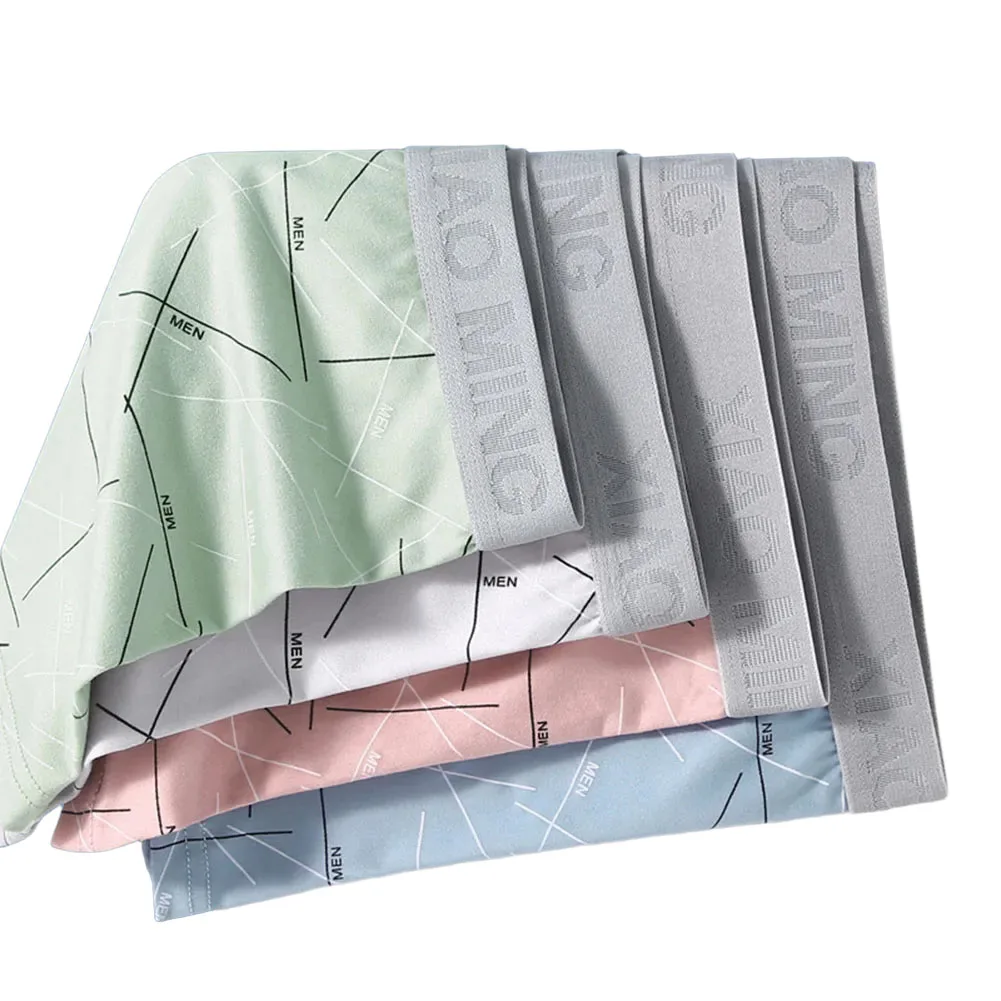 4 قطعة الرجال رقيقة الملابس الداخلية مخطط التنفس منتصف الخصر الملاكمين ملابس داخلية جيدة التهوية مريحة السروال ملابس خاصة سراويل جذع 2025