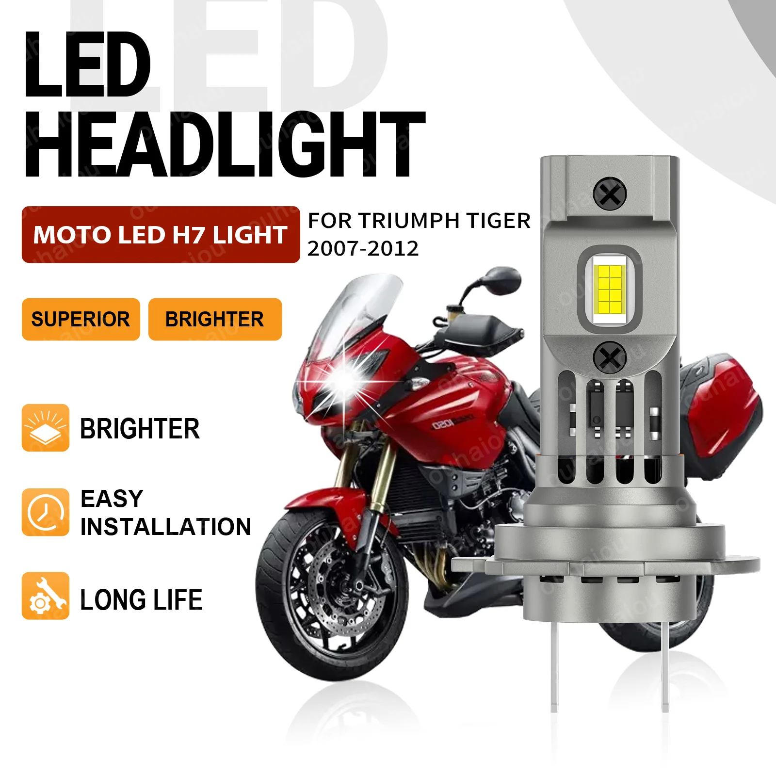 

For Triumph Tiger 2007 2008 2009 2010 2011 2012 CSP 3570 Chip H7 Led Super Bright Light Motorcycle Headlight Canbus Moto 12v