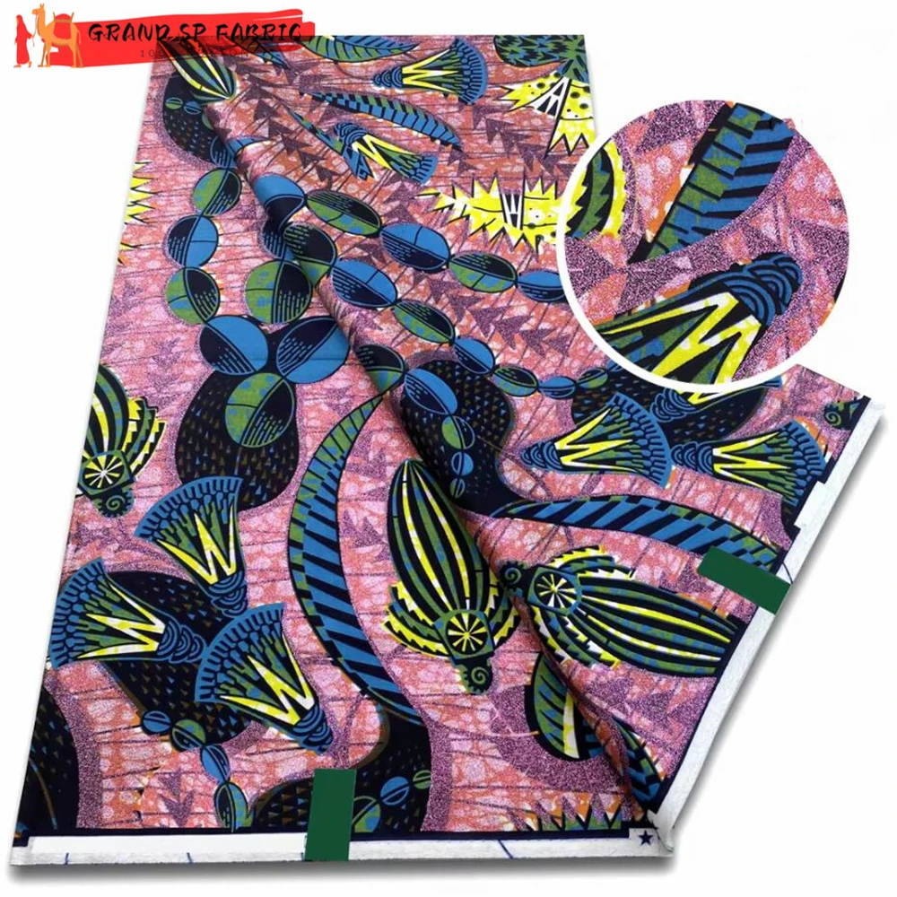 Grand Super 100% Cotton African Wax Fabric High Quality Wax Print Ankara Fabric For Sewing 6yards Women Fabric VLS3126