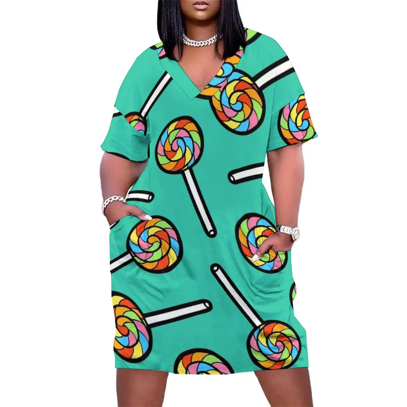 

Rainbow Lollipop Pattern Loose Pocket Dress luxury dresses birthday dress