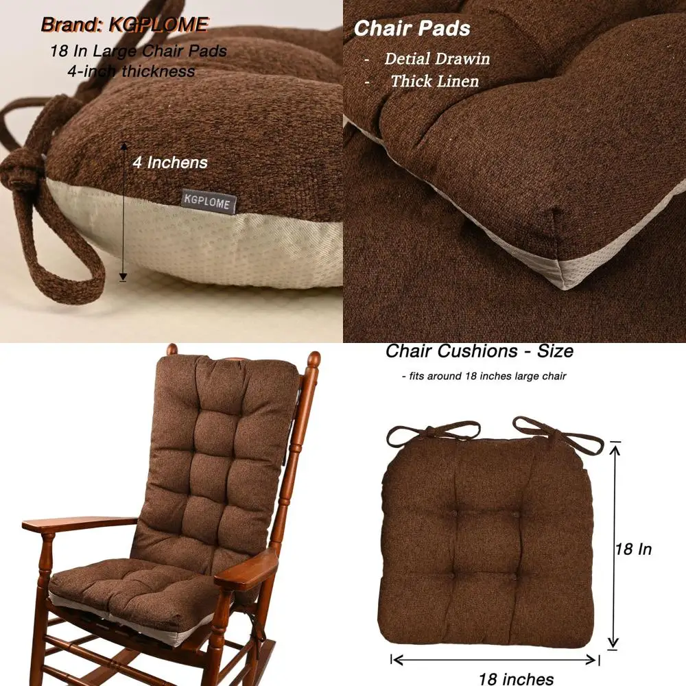 

18. Подушки для кресла-качалки Jumbo с завязками, нескользящие льняные подушечки для сиденья и спинки, толстая обивка, тафтинговый дизайн для гостиной-качалки,