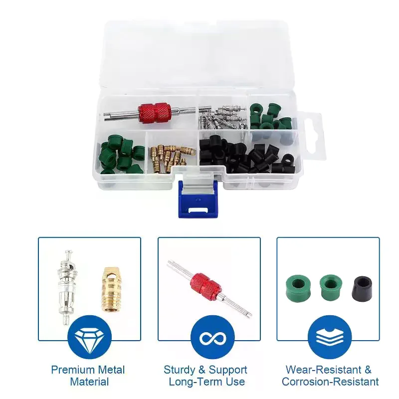 71pcs AC Valve Air Conditioning Repair Kit with 10pcs Valve Cores and Tools for Universal Car and Home AC Service