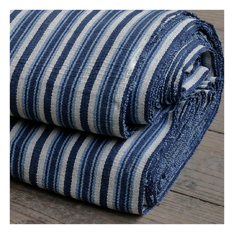 PVDF17 Indigo Plants Dyed Stripes Cotton Fabrics Bedding/Clothings/Sashiko/Patchwork/Decoration/Door Curtain Blue Cotton Fabrics