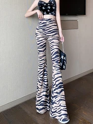 Zebra Pattern Print Big Flare Pants High Waist Club Leggings Hip Raising Athletic Tight Elastic Street Slim Activewear Trousers