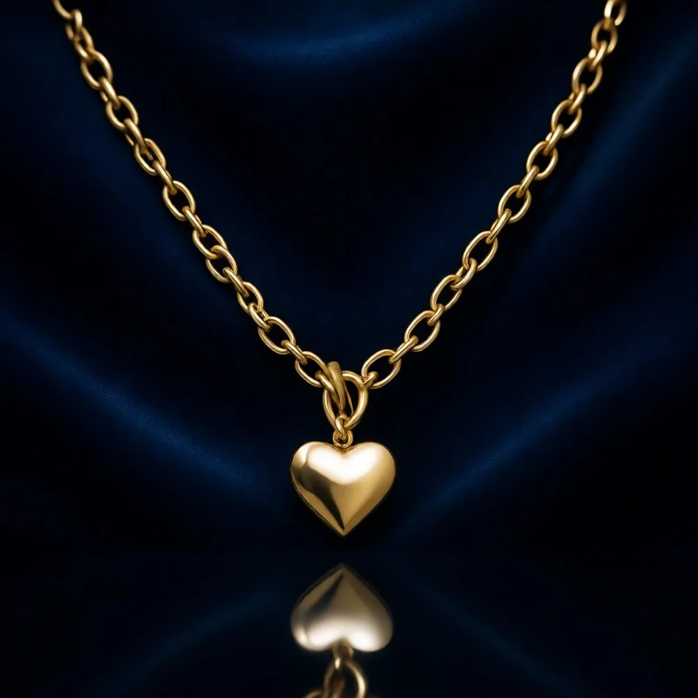 

Модное массивное золотое ожерелье для женщин, покрытие 14K, не тускнеет, цепочка-скрепка с подвесками в виде сердца, креста, клевера и застежкой-тогл.