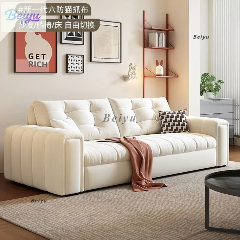 

2024 new cream wind piano keys straight row sofa living room simple apartment small apartment folding storage sofa bed