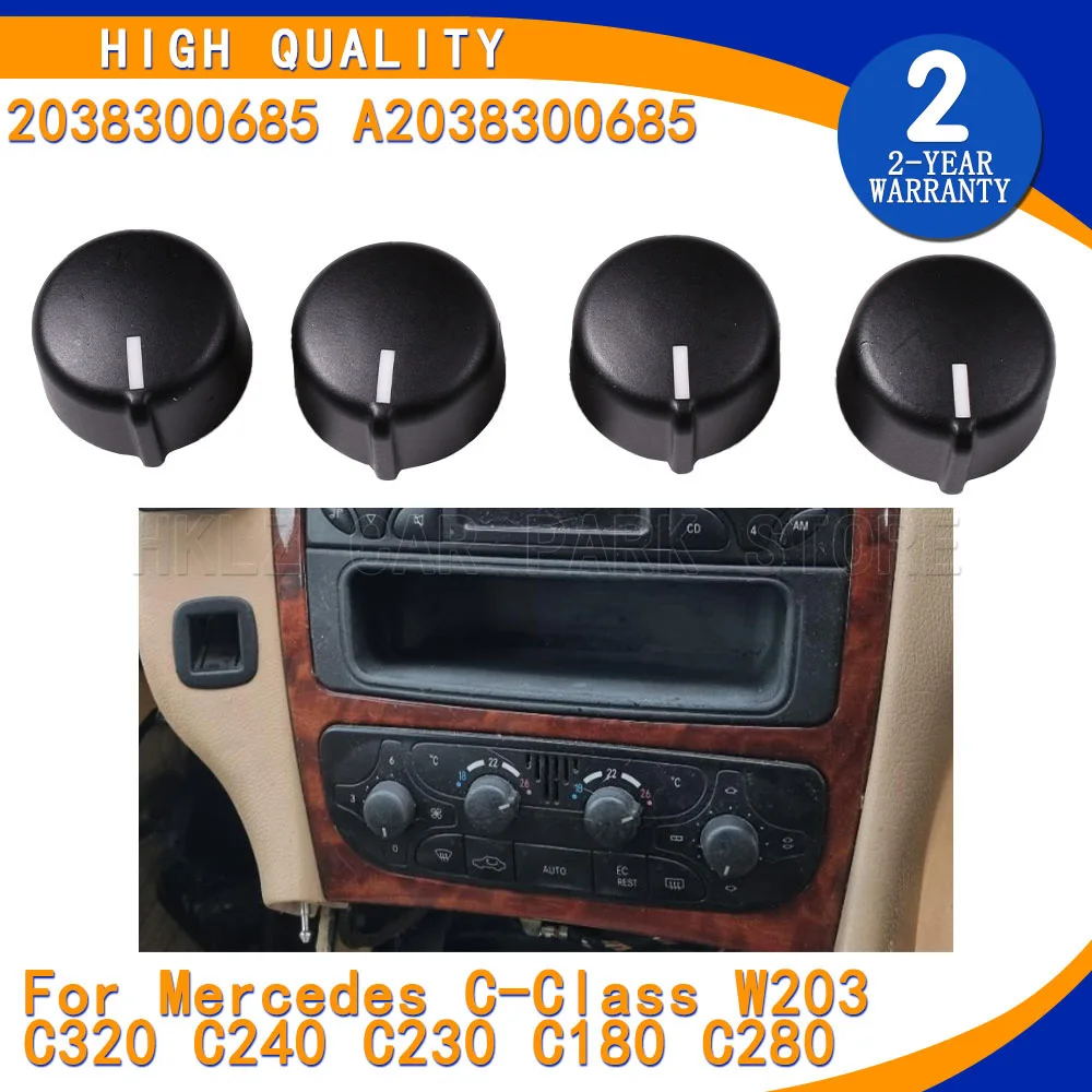 For Mercedes C-Class W203 C320 C240 C230 C180 C280 Durable 4Pcs Air Conditioner Climate Control Button Knob 2038300685
