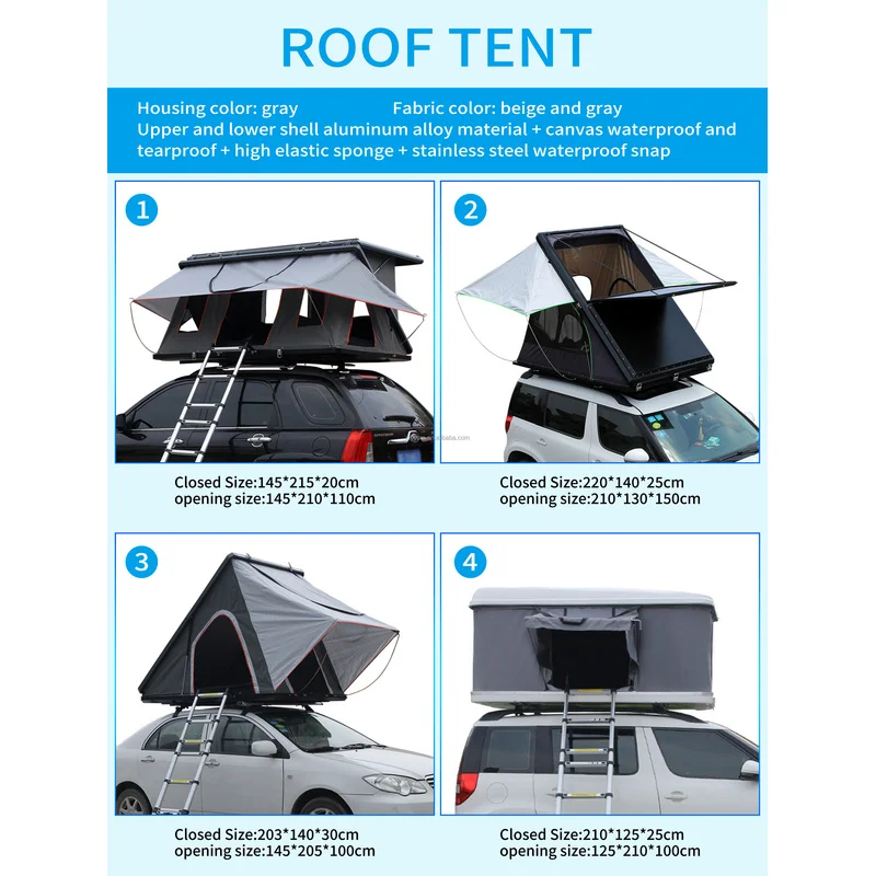 High Quality Triangular Hard Shell Car Rooftop Tent Ultra-Thin Aluminum Honeycomb Base With Mattress Pillow Telescopic Ladder Fo