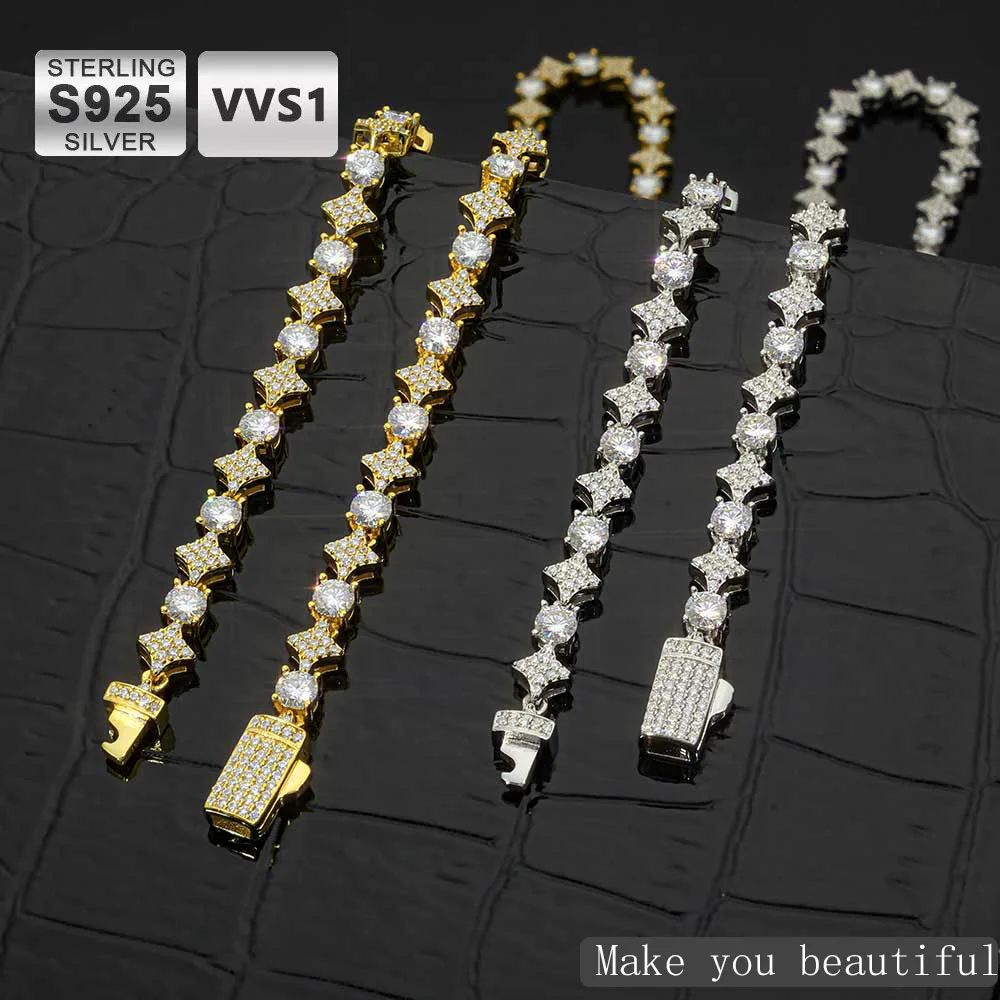 

ICEBLING Star Shape Tennis Moissanite Necklaces 925 Sterling Silver 2026 Trend 6mm Lab Diamond VVS Chain Bracelet Wholesale