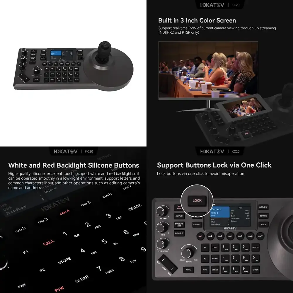 

Super Hot PTZ Joystick Controller, IP NDI PTZ Controller Keyboard With Joystick for Church Live Streaming