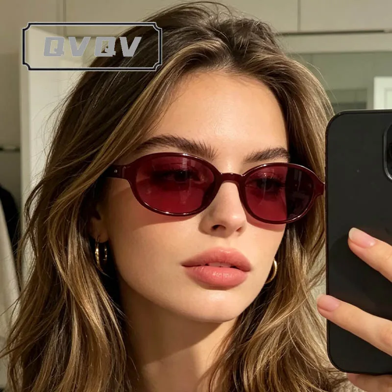 New Luxury Brands Wine Red Sunglasses 2026 Woman Outdoor Travel Fine Frame Oval Sun Glasses Man Outdoor Travel Beach Eyewear