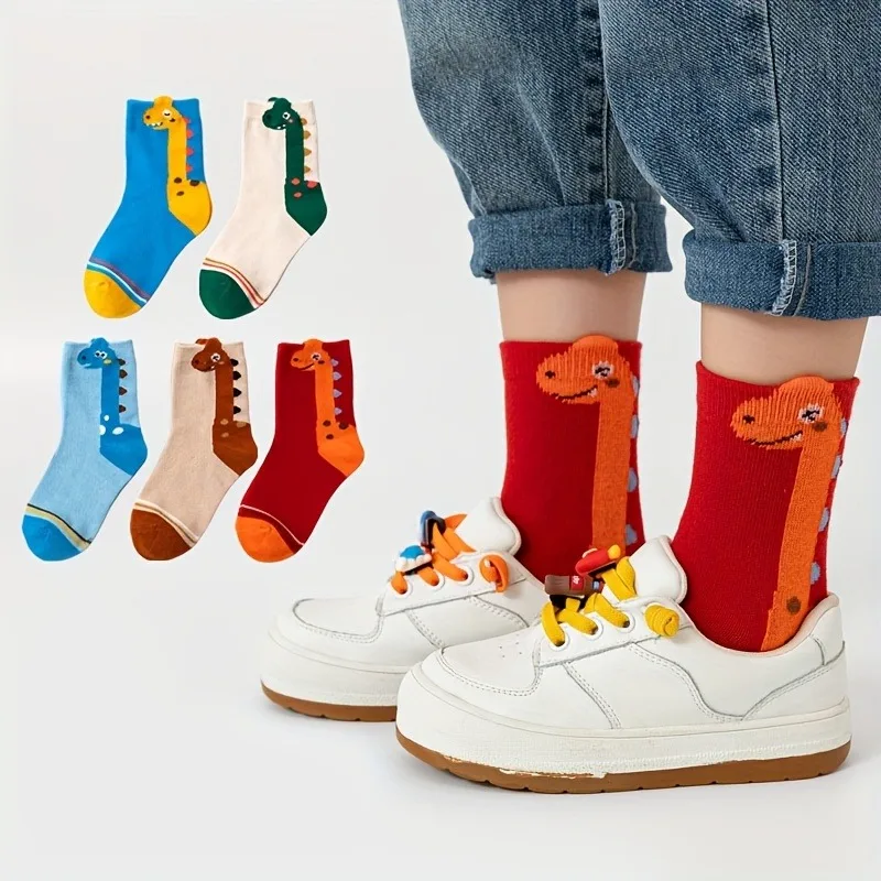 5 Pairs/lot Boys Dinosaur Socks Cartoon Soft Cotton Children Short Socks Breathable Stretch Casual Babies Toddler Sports Socks