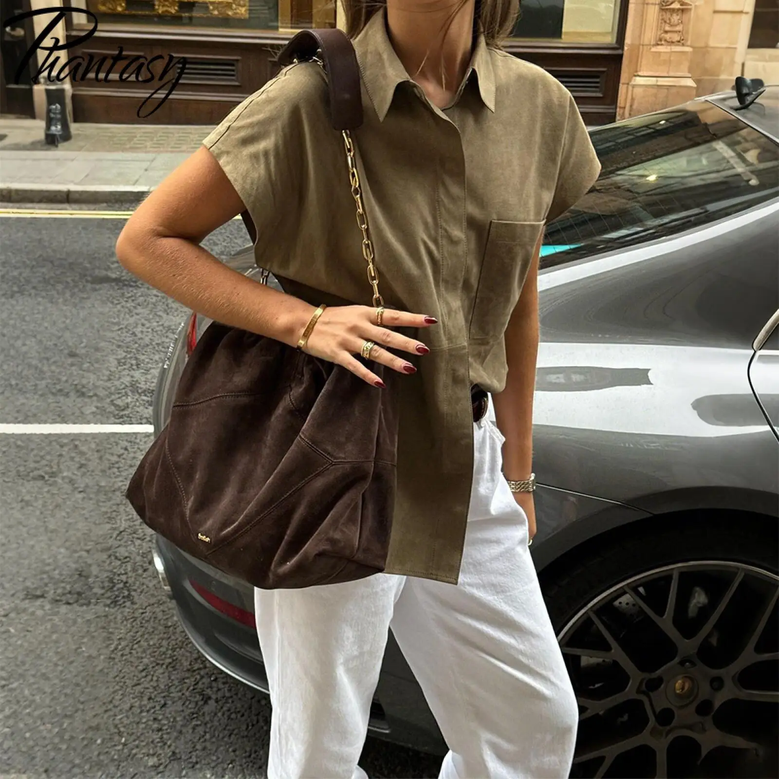 

Уличная стираная винтажная футболка Phantasy, простая футболка с короткими рукавами, однотонная рубашка на пуговицах с короткими рукавами для поездок на работу