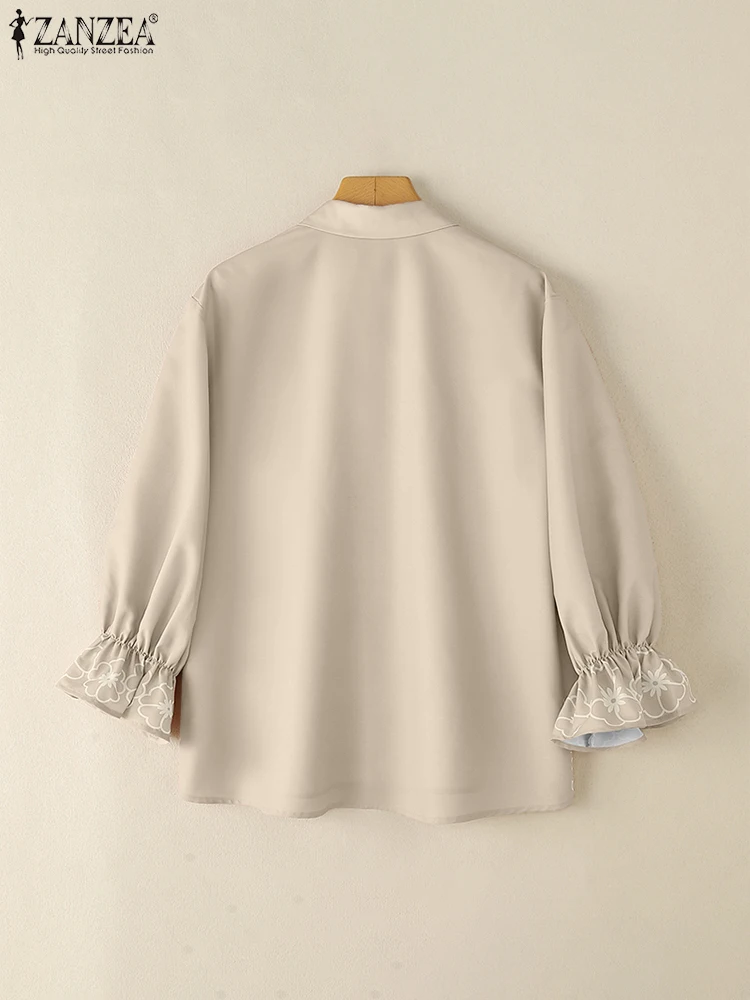 ZANZEA 2025 Fashion Printed Tops Islamic Hijab Turn-Down Collar Button Up Casual Shirts Muslim Flared Sleeve Woman Chemise Femme