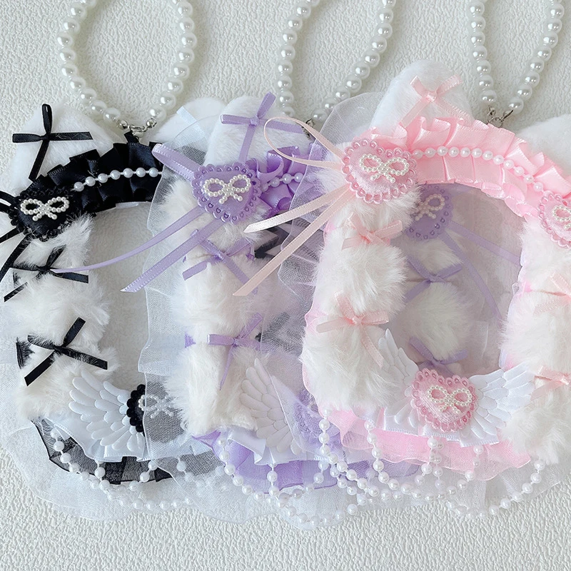 Plush Lace Card Sleeve Protector Kpop Idol Photo Card Holder Pearl Bow Clear PVC Anime Photcard Supplies Cover Key Ring Decor