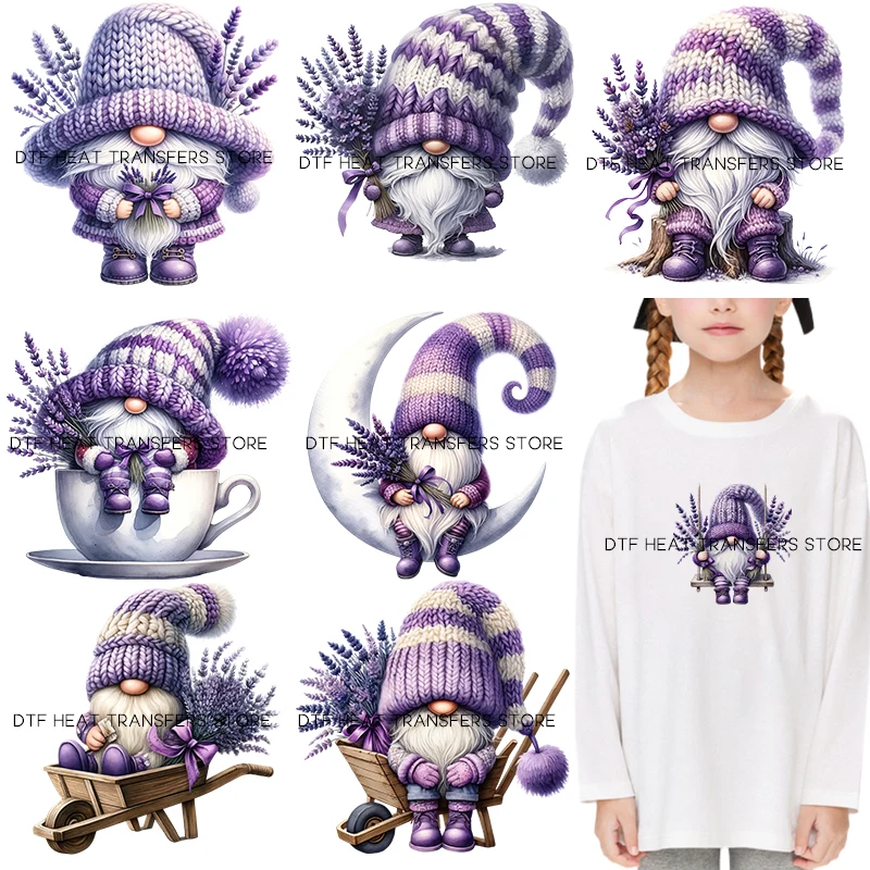 Romantic purple lavender dwarf elf Heat Transfer On Children's clothing dtf transfers ready to press patches for clothing