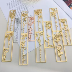 Customized Name Bookmarks Personalized Birthday Flowers Stainless Steel Bookmarks Student Jewelry Birthday Gifts For Children