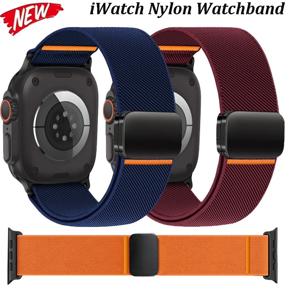 No Gap Nylon-Schlaufenarmband für Apple Watch Ultra 3 49 mm 11 10 46 mm 42 mm Magnetknopfarmband iWatch 9 8 7 6 5 SE 45/44 mm Correa