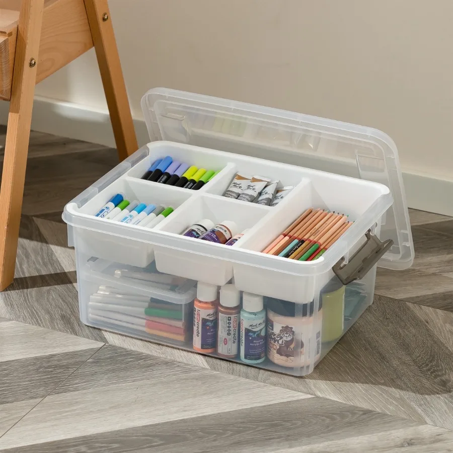 

Kerhouze 17 Qt Clear Storage bins with Lid and 5 Grids Tray Plastic for Craft Toy Sewing Organizer 1 Pack