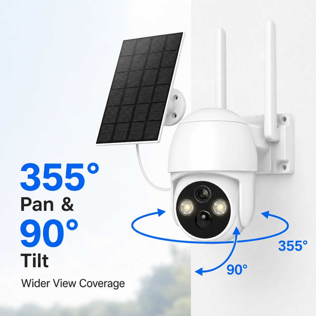 Wireless Solar PTZ Camera 4MP, 6000mAh Rechargeable Battery, Two-Way Audio, Color Night Vision, Motion Alarm