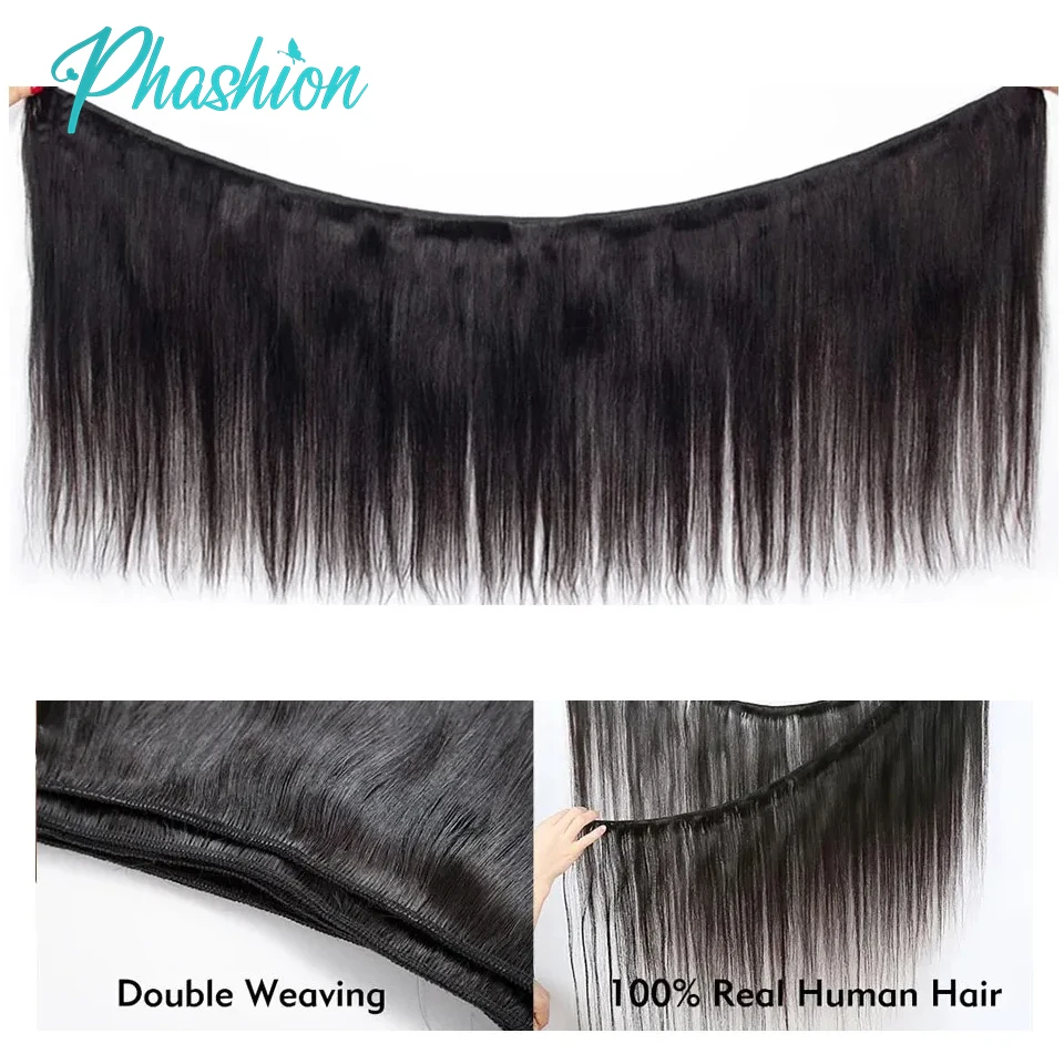 Phashion Straight Human Hair Bundles 1/3 Pcs/Lot 30 32 Inch Remy Hair Extensions For Black Women Brazilian Weave Natural Color