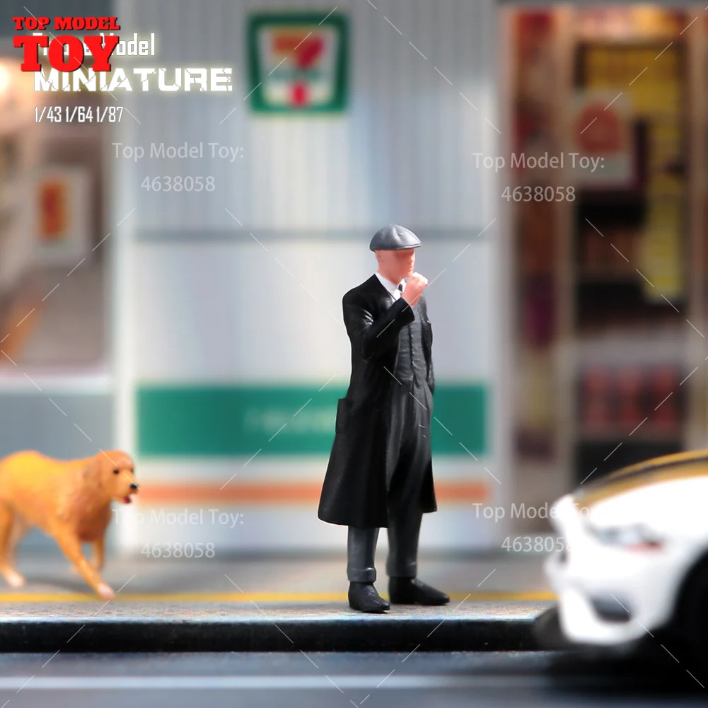 Painted Miniatures 1/64 1/43 1/87 Gangs Leader Smoking Coat Man Male Scene Figure Dolls Unpainted Model For Cars Vehicles