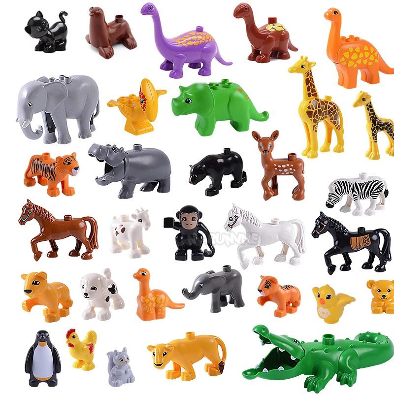 Marumine MOC Big Size Bricks Classic City Animals Jurassic Dinosaur Building Blocks Lion Monkey Tyrannosaurus Rex Triceratops