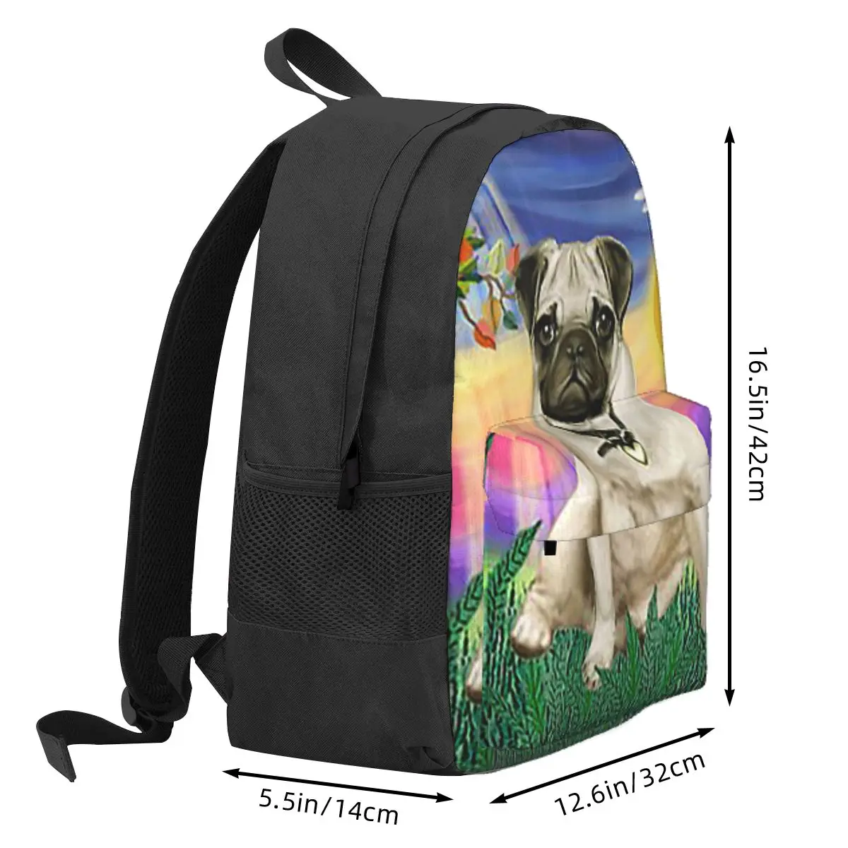 Twilight With A Pug Student Backpack School Bag Hiking Travel Daypack for Boys Girls Bookbag Shoulder Bags