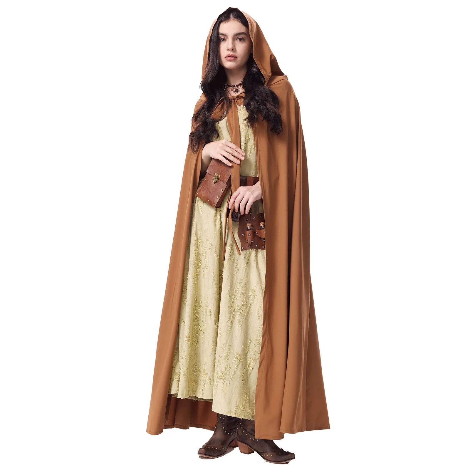 

Women's Medieval Hooded Cloak Linen Irregular Renaissance Cape with Hood Halloween Cosplay Witch Wizard Renaissance Outfit