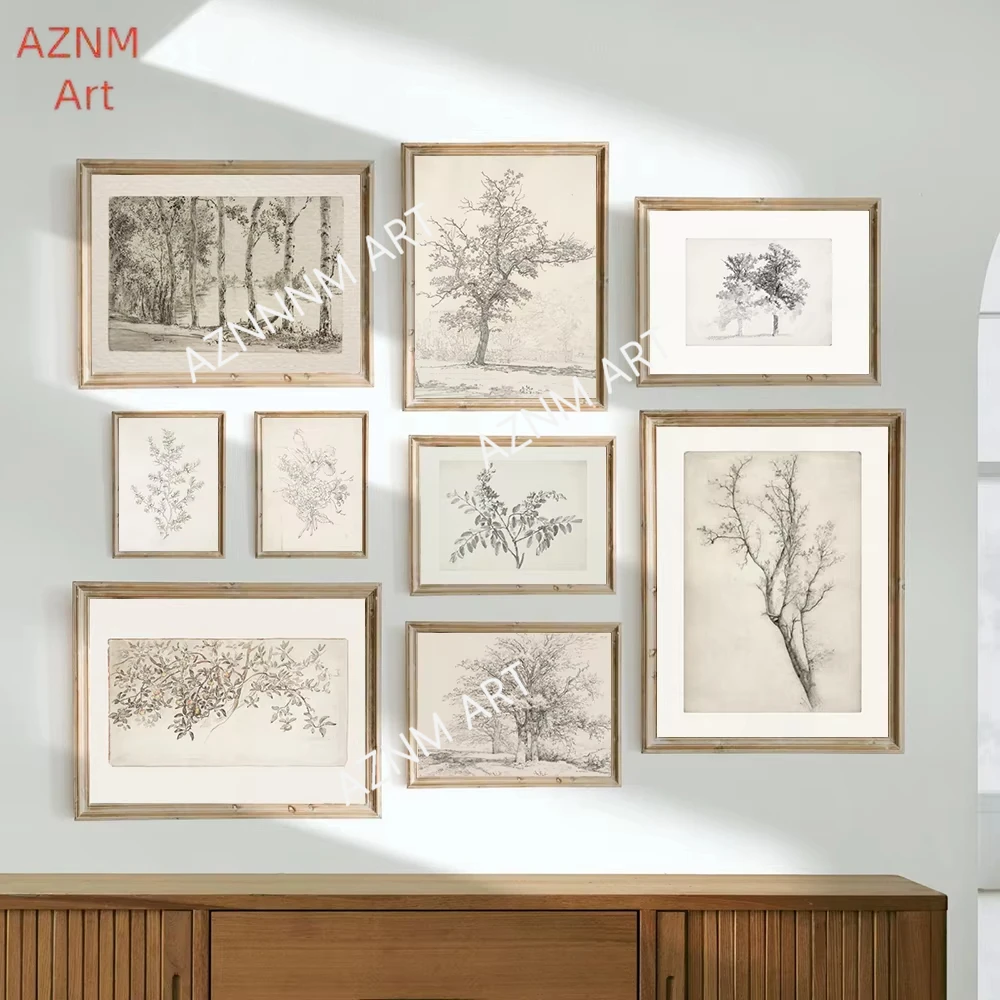 Vintage Birke Baum Skizze Kunstdrucke antike botanische Zeichnung Leinwand Poster rustikale Land Bauernhaus Wandmalerei Home Deco